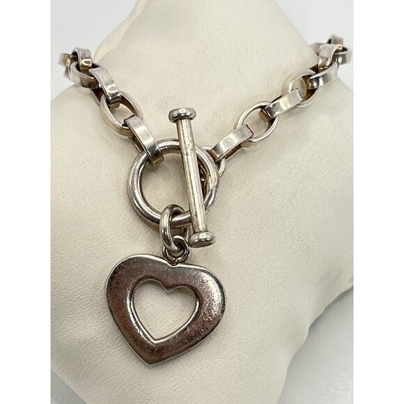Sterling Silver 925 Silpada Heart Charm Bracelet Toggle Clasp Vintage Retired - Picture 4 of 8